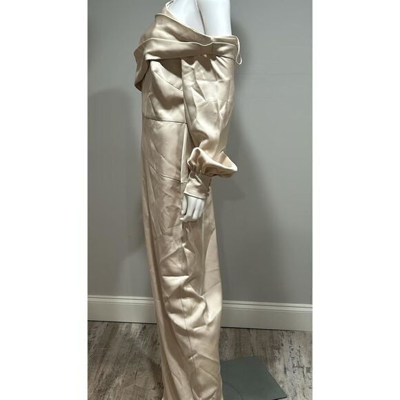 Theia Cream Bishop Sleeve Column Gown Size 12 - Picture 6 of 10